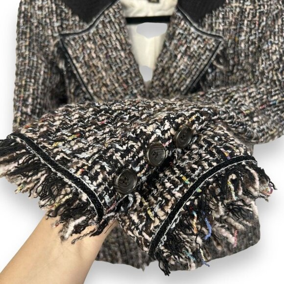 McGinn for Nordstrom Tweed Blazer Jacket Womens 2 Fringe Black Multicolor Notch - Picture 4 of 8